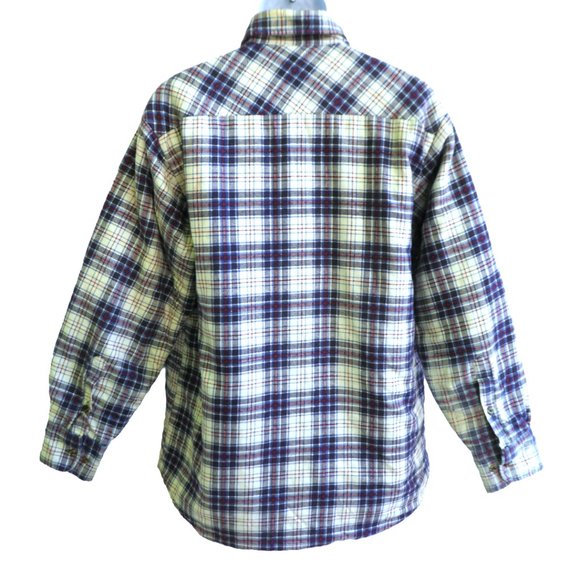 SpareTime Vintage Blue Plaid Flannel Shacket Field Navy Quilted Lining L Large - Picture 5 of 11